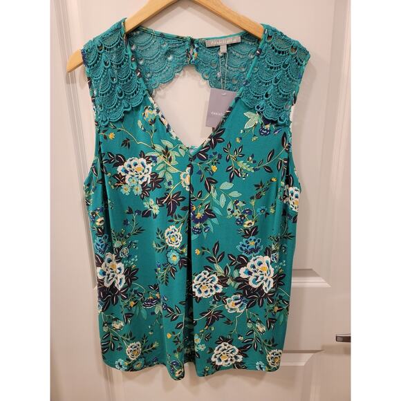 Daniel Rainn Teal Floral Peek a Boo Lace Blouse - Picture 6 of 8